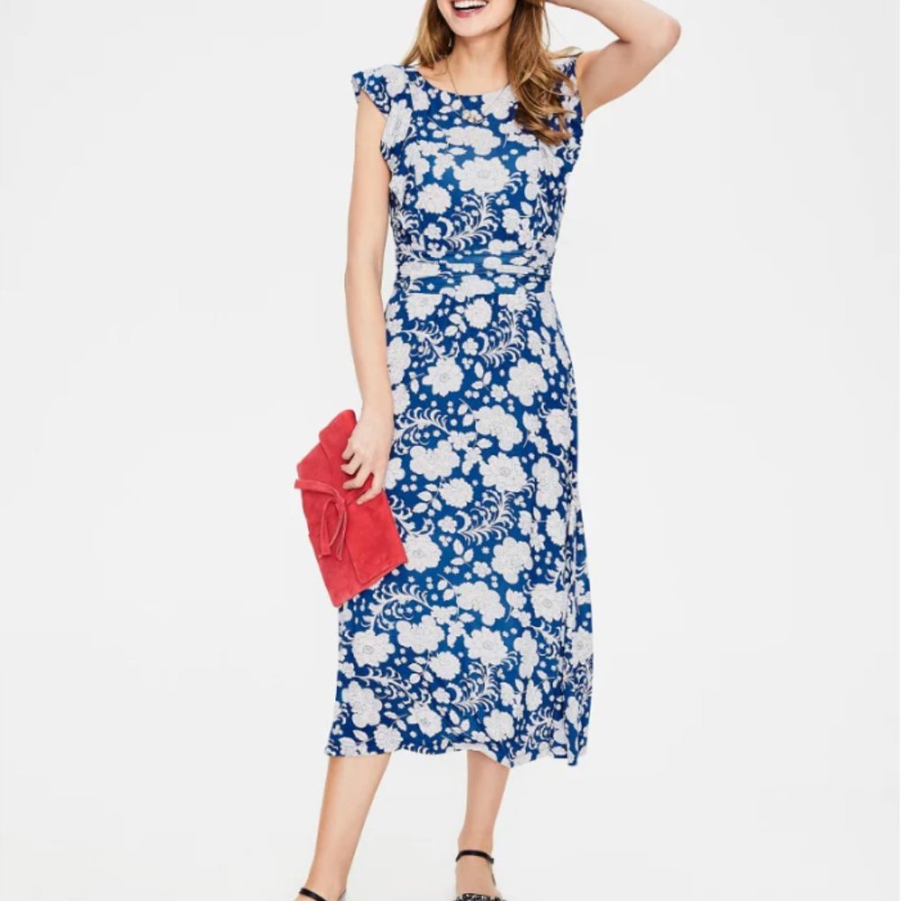 Boden Blue and White Floral Midi Dress